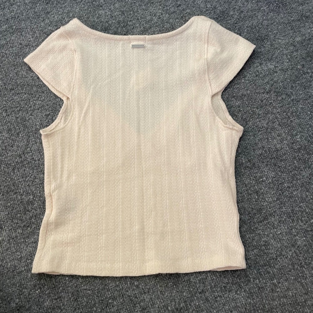 NWT Billabong Babydoll Cropped T Shirt Large Cream Ribbed Capped Sleeves Cottage - Picture 2 of 8